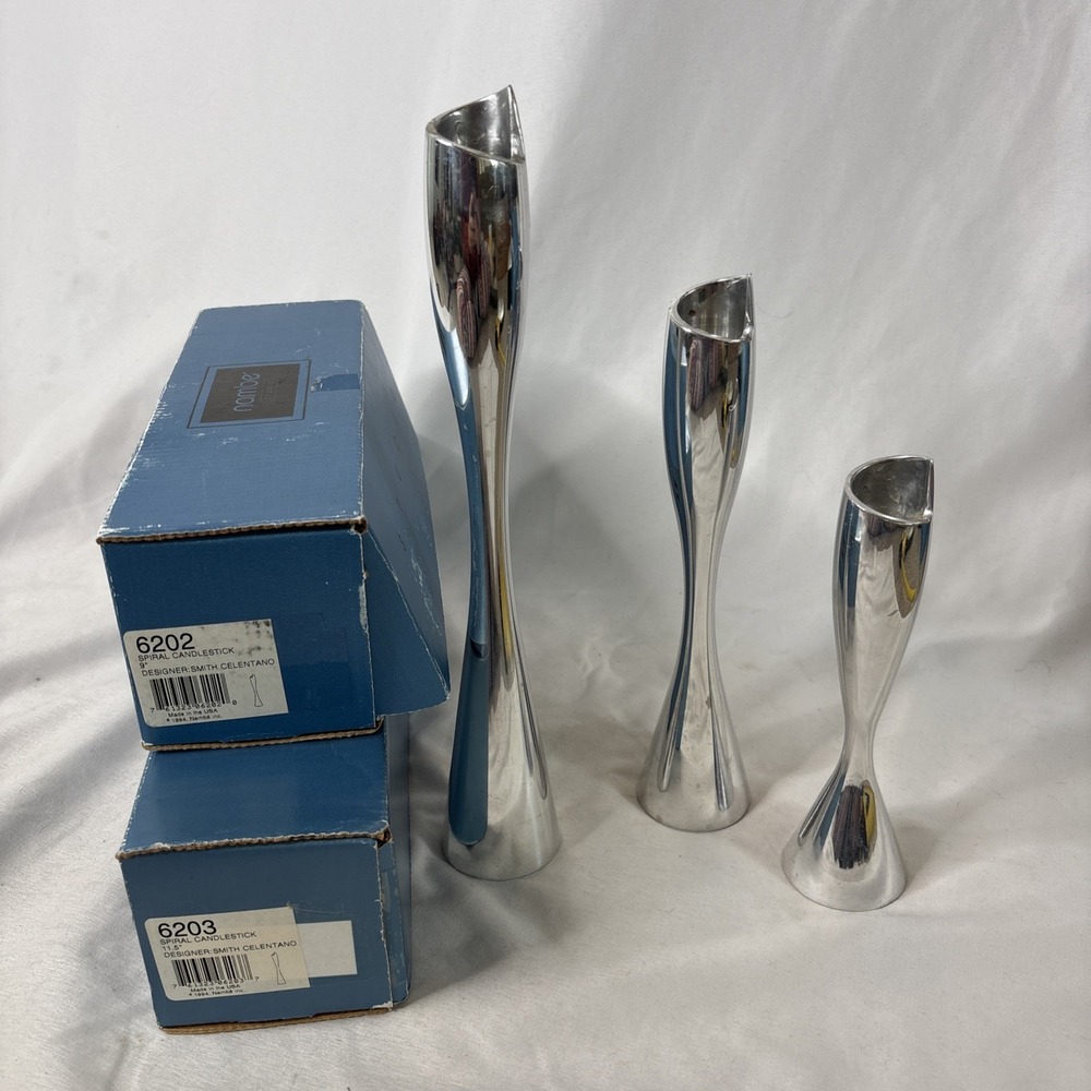 Vtg Nambe 2000 Spiral Candlestick Holders 7" #6201 9" #6202 11.5" #6203 Set Of 3